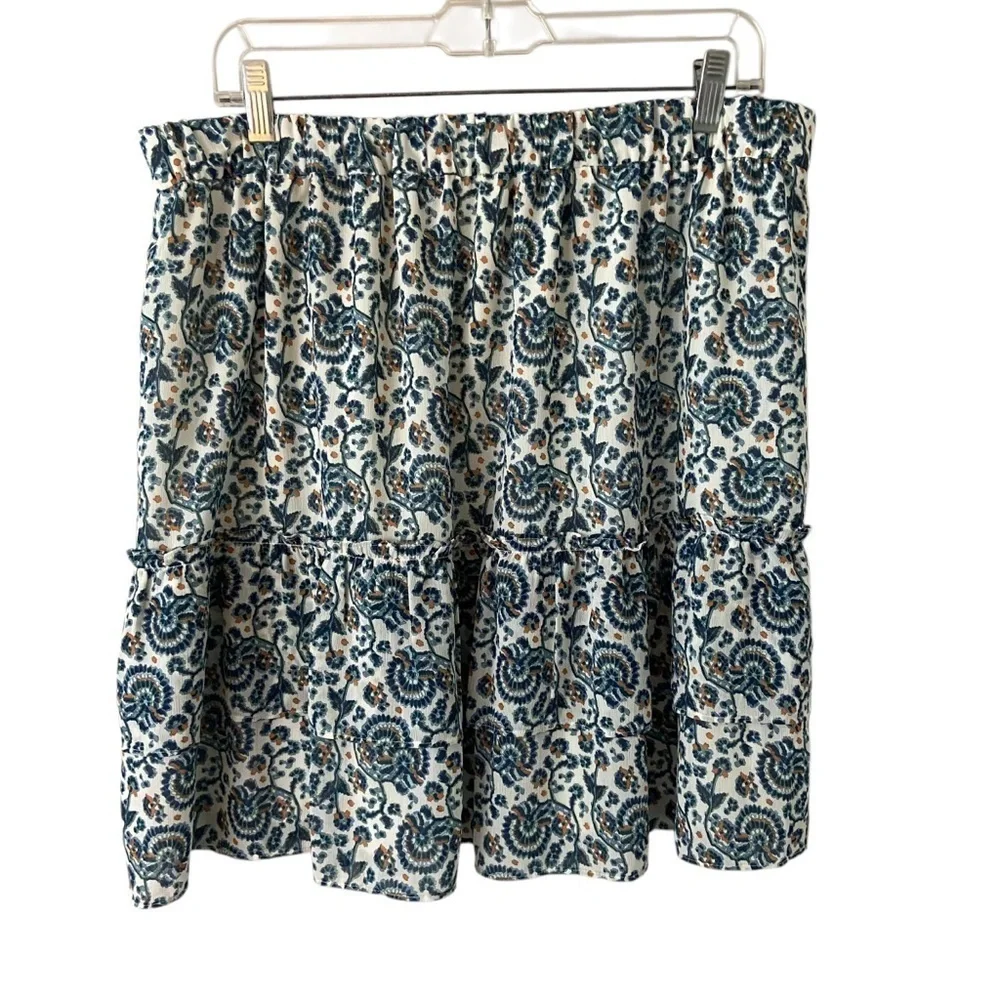 J. Crew Tiered Ruffle Mini Skirt Floral Feminine Artsy Flowy Sz L